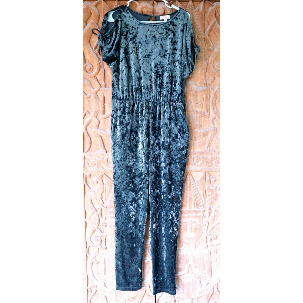 GB Girls Blue Crushed Velvet Crew Neck Open Shoulder Jumpsuit Size XL